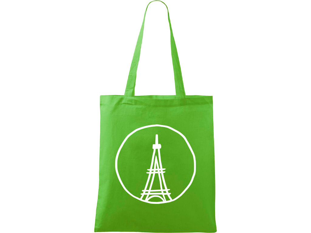 Ručně malovaná plátěná taška Handy - Eiffelovka Barva tašky: ZELENÁ, Barva motivu: BÍLÁ