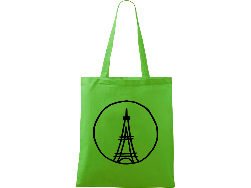 Ručně malovaná plátěná taška Handy - Eiffelovka Barva tašky: ZELENÁ, Barva motivu: ČERNÁ