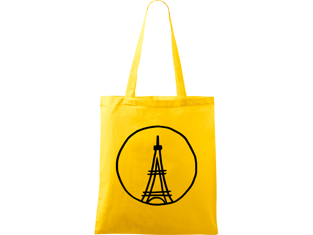 Ručně malovaná plátěná taška Handy - Eiffelovka Barva tašky: ŽLUTÁ, Barva motivu: ČERNÁ