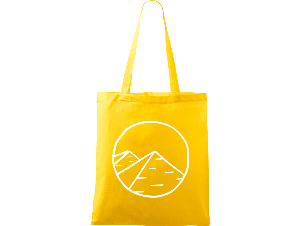 Ručně malovaná plátěná taška Handy - Pyramidy Barva tašky: ŽLUTÁ, Barva motivu: BÍLÁ