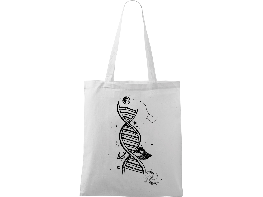 Ručně malovaná plátěná taška Handy - DNA Barva tašky: BÍLÁ, Barva motivu: ČERNÁ