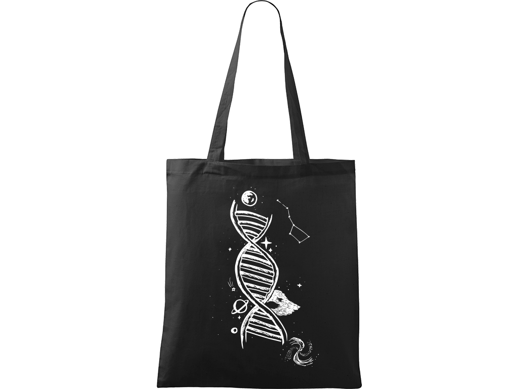 Ručně malovaná plátěná taška Handy - DNA Barva tašky: ČERNÁ, Barva motivu: BÍLÁ
