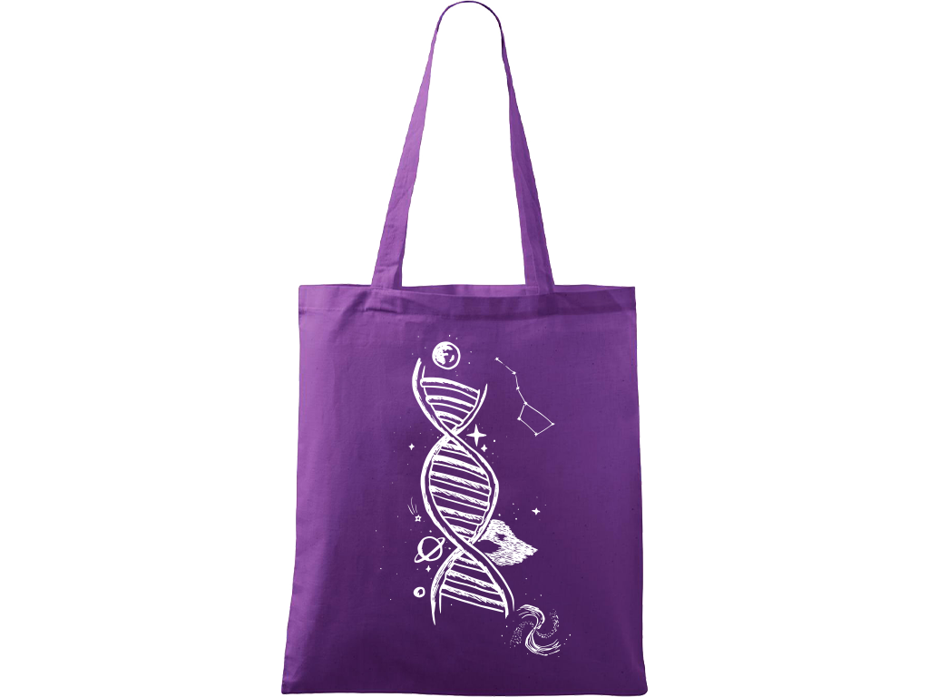 Ručně malovaná plátěná taška Handy - DNA Barva tašky: FIALOVÁ, Barva motivu: BÍLÁ