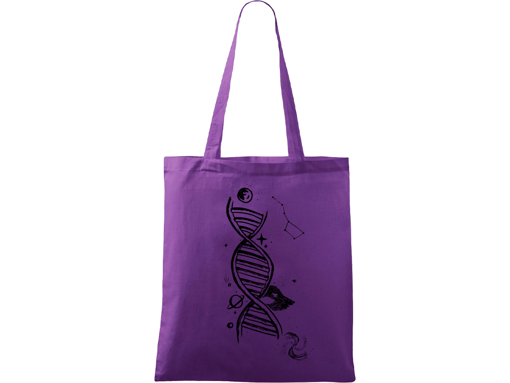 Ručně malovaná plátěná taška Handy - DNA Barva tašky: FIALOVÁ, Barva motivu: ČERNÁ