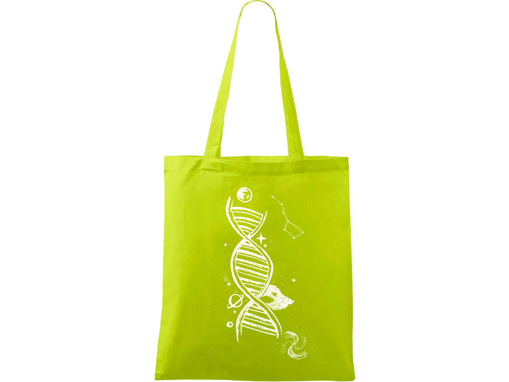 Ručně malovaná plátěná taška Handy - DNA Barva tašky: LIMETKOVÁ, Barva motivu: BÍLÁ
