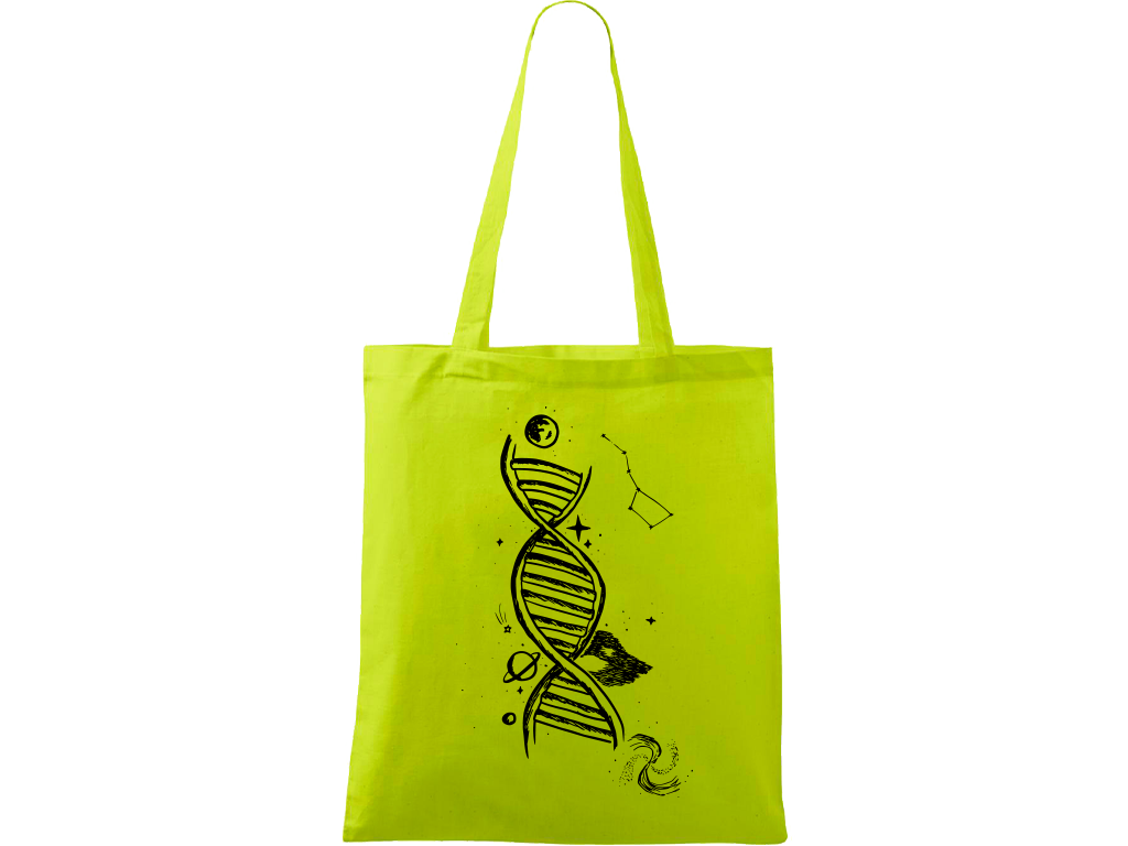 Ručně malovaná plátěná taška Handy - DNA Barva tašky: LIMETKOVÁ, Barva motivu: ČERNÁ
