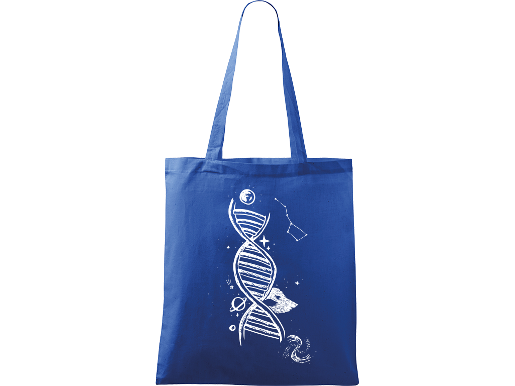Ručně malovaná plátěná taška Handy - DNA Barva tašky: MODRÁ, Barva motivu: BÍLÁ