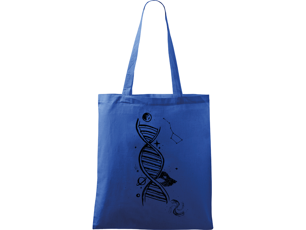Ručně malovaná plátěná taška Handy - DNA Barva tašky: MODRÁ, Barva motivu: ČERNÁ