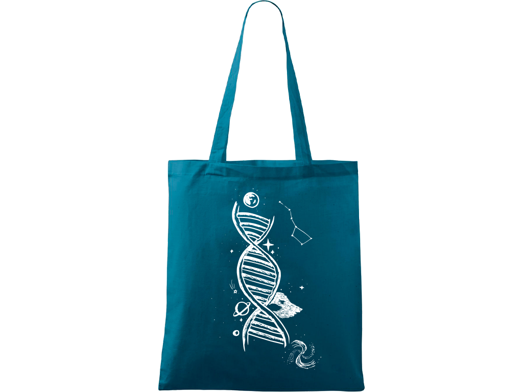 Ručně malovaná plátěná taška Handy - DNA Barva tašky: PETROLEJOVÁ, Barva motivu: BÍLÁ
