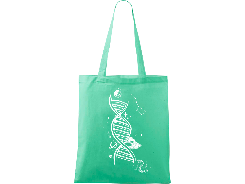Ručně malovaná plátěná taška Handy - DNA Barva tašky: MÁTOVÁ, Barva motivu: BÍLÁ