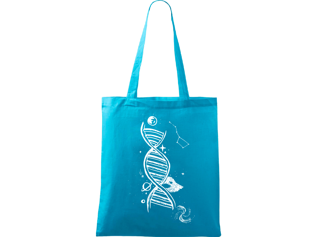 Ručně malovaná plátěná taška Handy - DNA Barva tašky: TYRKYSOVÁ, Barva motivu: BÍLÁ