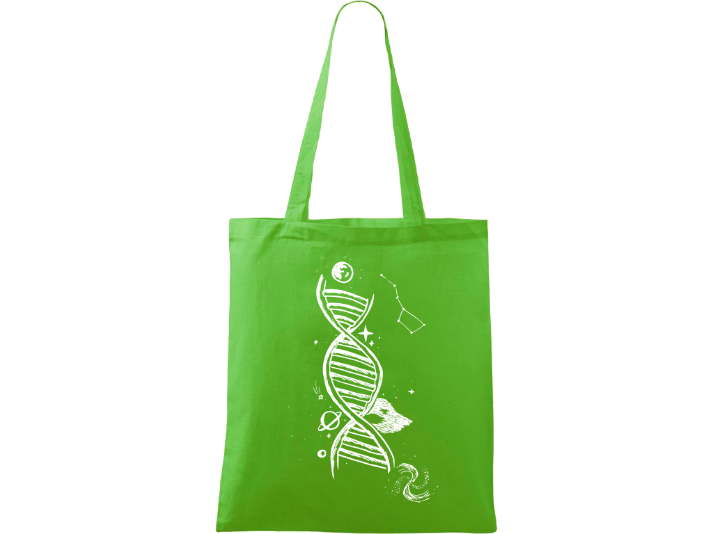 Ručně malovaná plátěná taška Handy - DNA Barva tašky: ZELENÁ, Barva motivu: BÍLÁ
