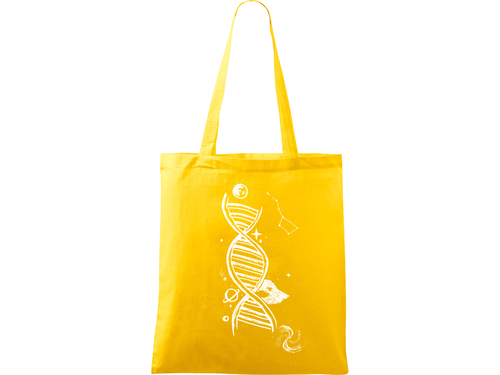Ručně malovaná plátěná taška Handy - DNA Barva tašky: ŽLUTÁ, Barva motivu: BÍLÁ