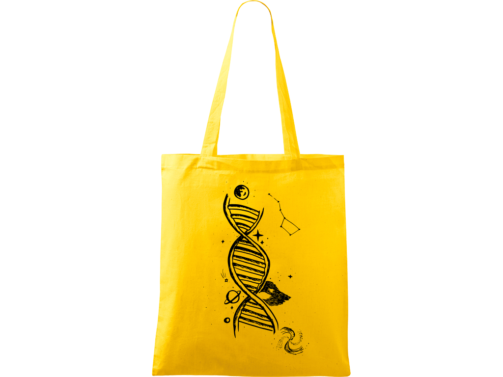 Ručně malovaná plátěná taška Handy - DNA Barva tašky: ŽLUTÁ, Barva motivu: ČERNÁ