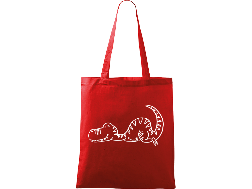 Ručně malovaná plátěná taška Handy - Dinosaur spící Barva tašky: ČERVENÁ, Barva motivu: BÍLÁ