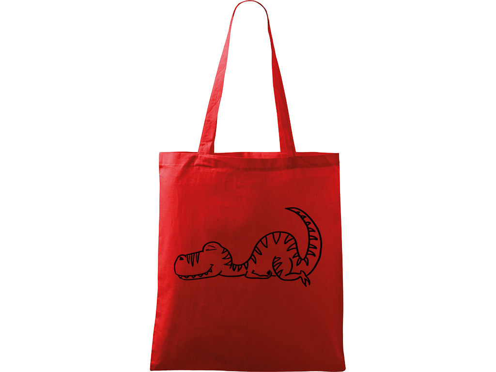 Ručně malovaná plátěná taška Handy - Dinosaur spící Barva tašky: ČERVENÁ, Barva motivu: ČERNÁ