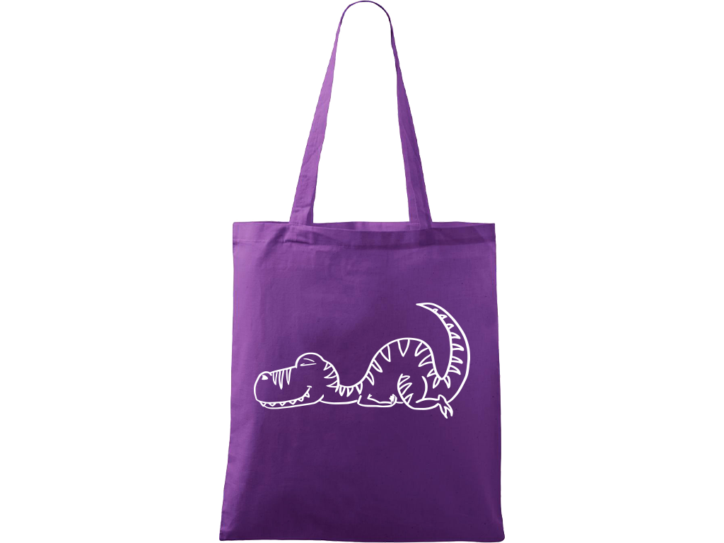 Ručně malovaná plátěná taška Handy - Dinosaur spící Barva tašky: FIALOVÁ, Barva motivu: BÍLÁ