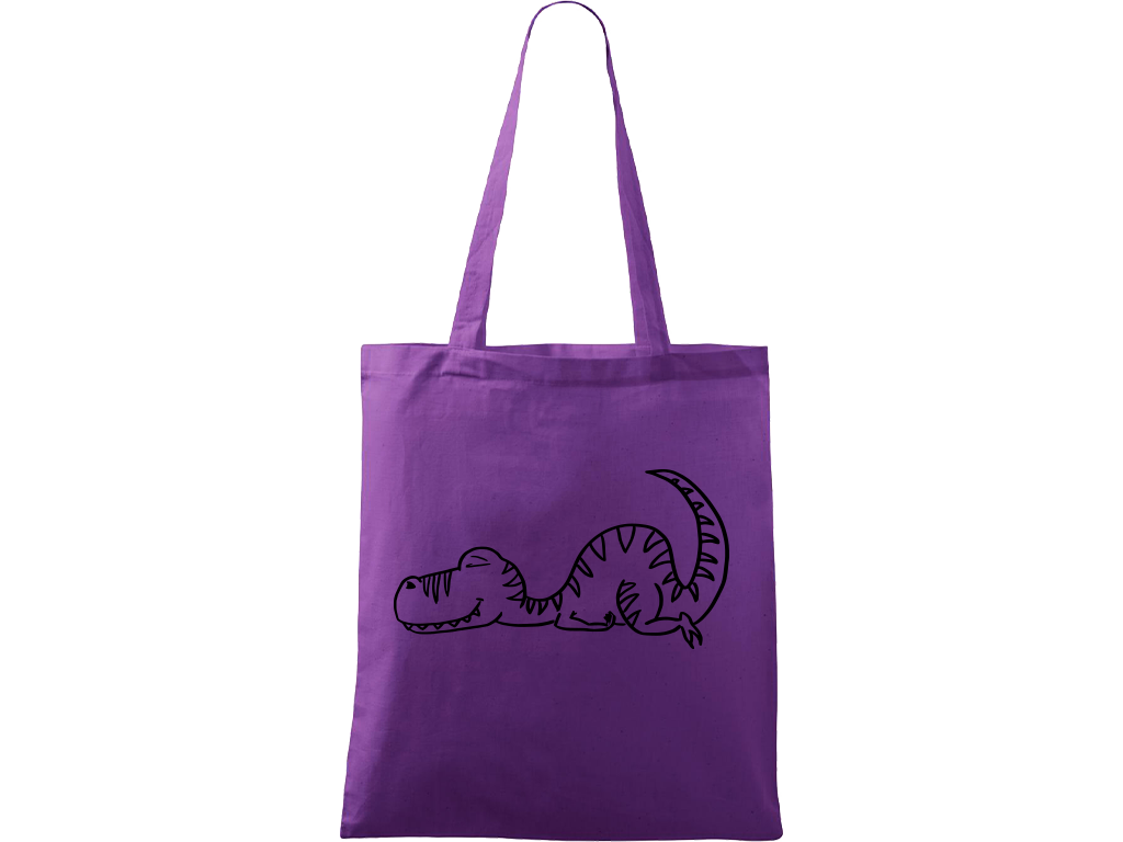 Ručně malovaná plátěná taška Handy - Dinosaur spící Barva tašky: FIALOVÁ, Barva motivu: ČERNÁ