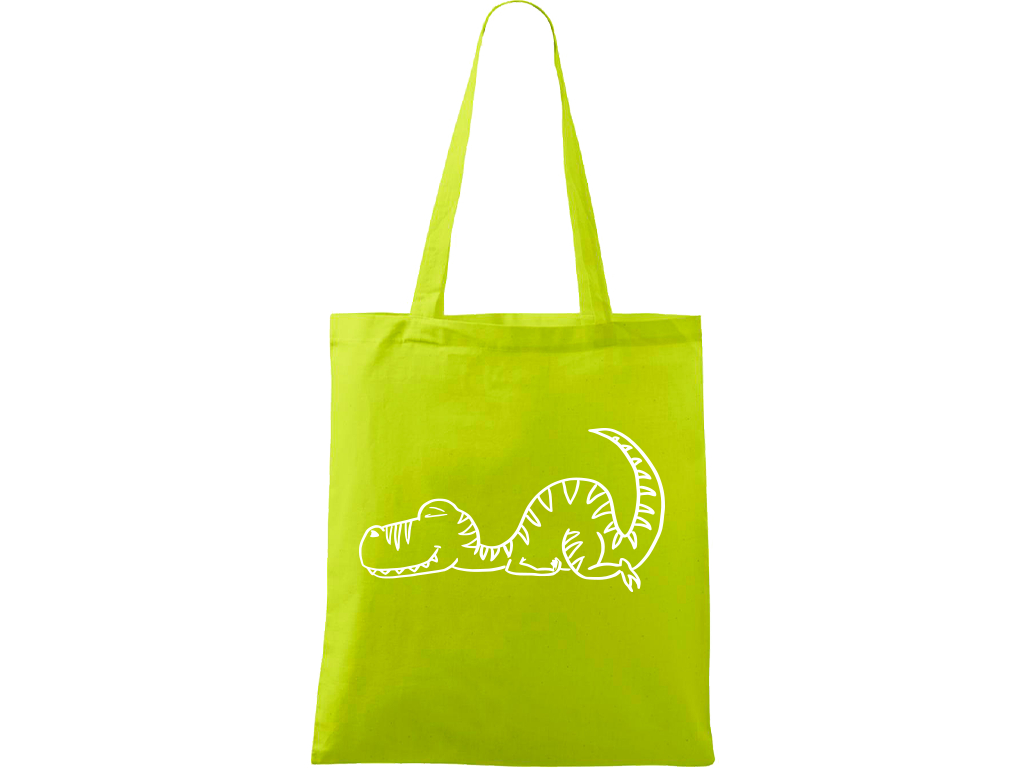 Ručně malovaná plátěná taška Handy - Dinosaur spící Barva tašky: LIMETKOVÁ, Barva motivu: BÍLÁ