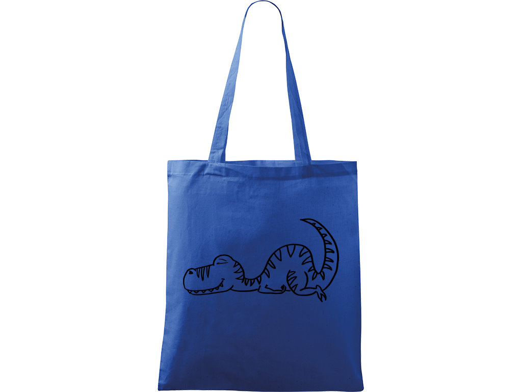 Ručně malovaná plátěná taška Handy - Dinosaur spící Barva tašky: MODRÁ, Barva motivu: ČERNÁ