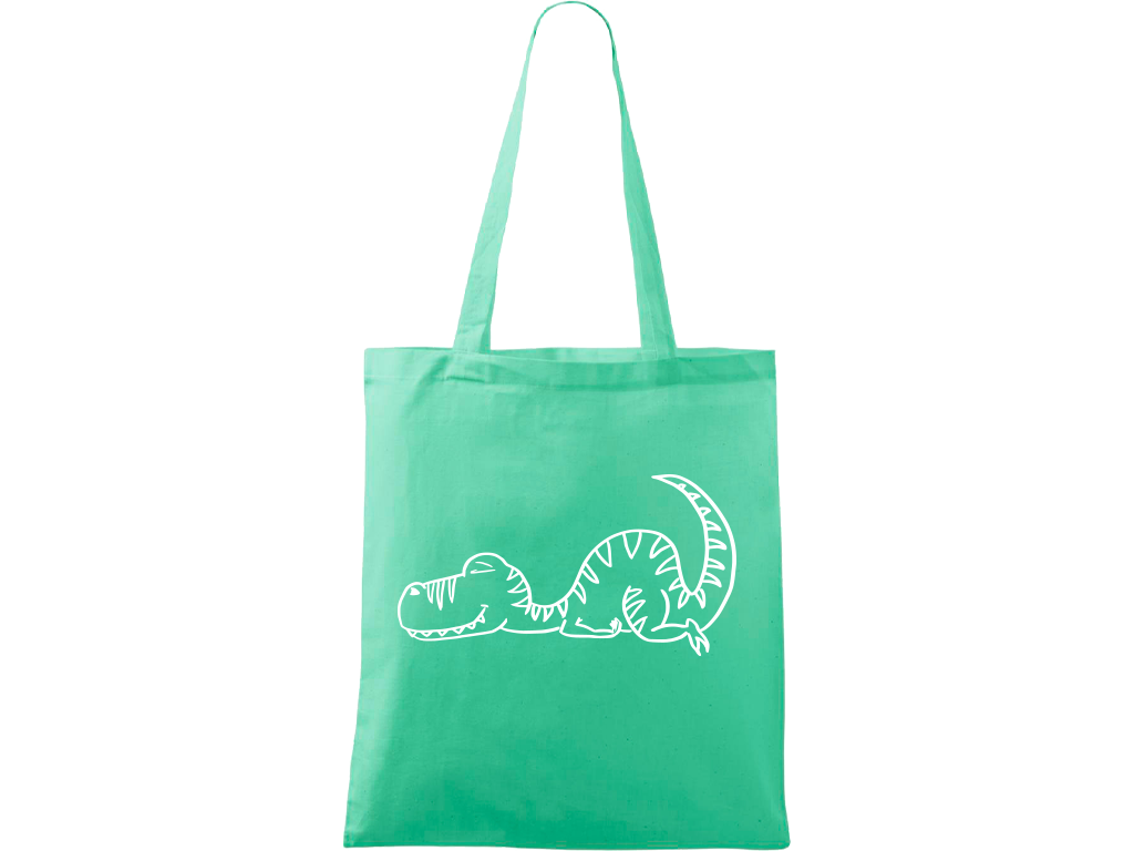 Ručně malovaná plátěná taška Handy - Dinosaur spící Barva tašky: MÁTOVÁ, Barva motivu: BÍLÁ