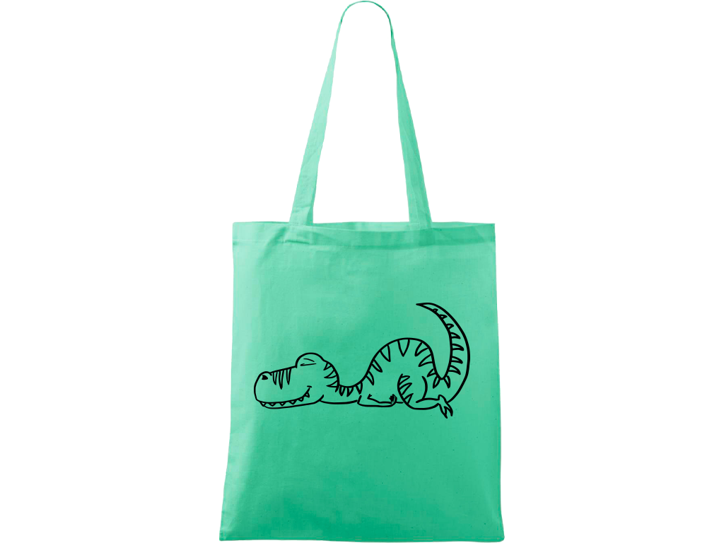 Ručně malovaná plátěná taška Handy - Dinosaur spící Barva tašky: MÁTOVÁ, Barva motivu: ČERNÁ