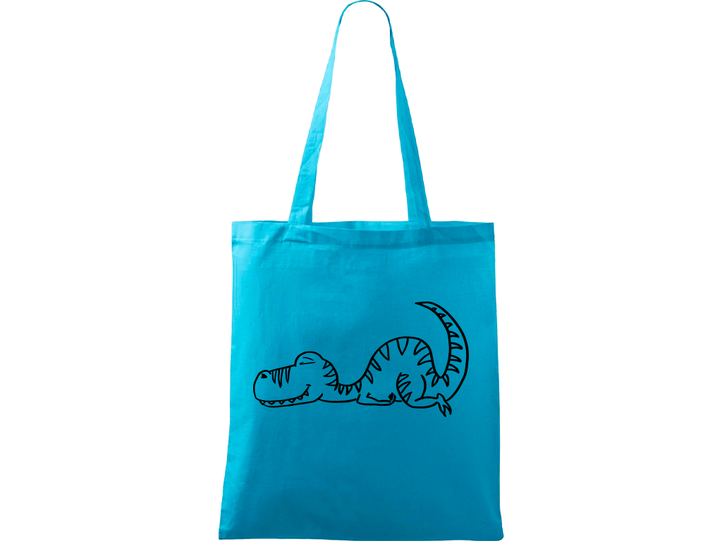 Ručně malovaná plátěná taška Handy - Dinosaur spící Barva tašky: TYRKYSOVÁ, Barva motivu: ČERNÁ