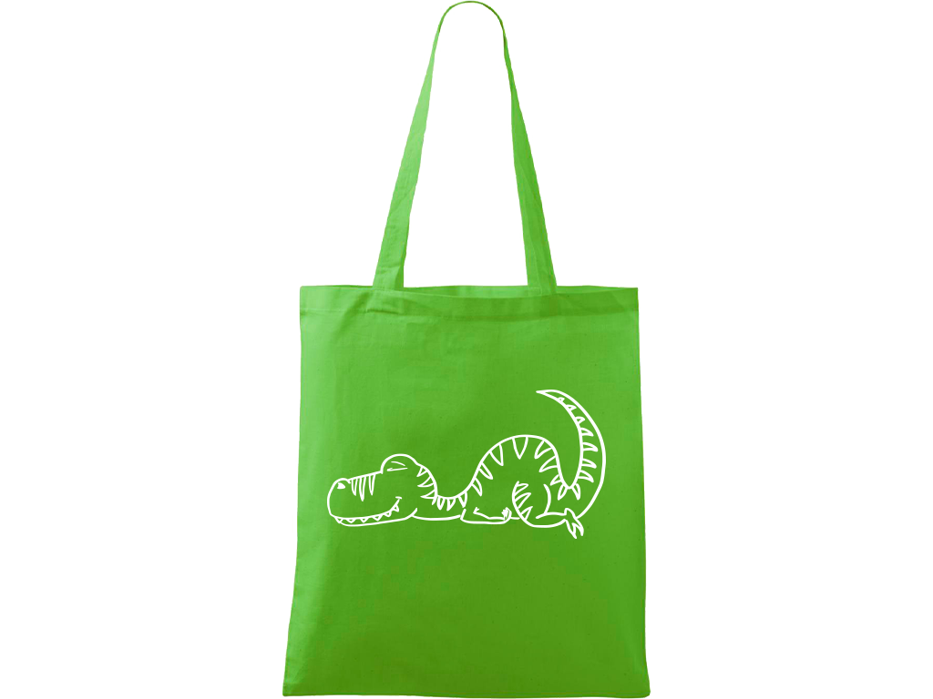 Ručně malovaná plátěná taška Handy - Dinosaur spící Barva tašky: ZELENÁ, Barva motivu: BÍLÁ