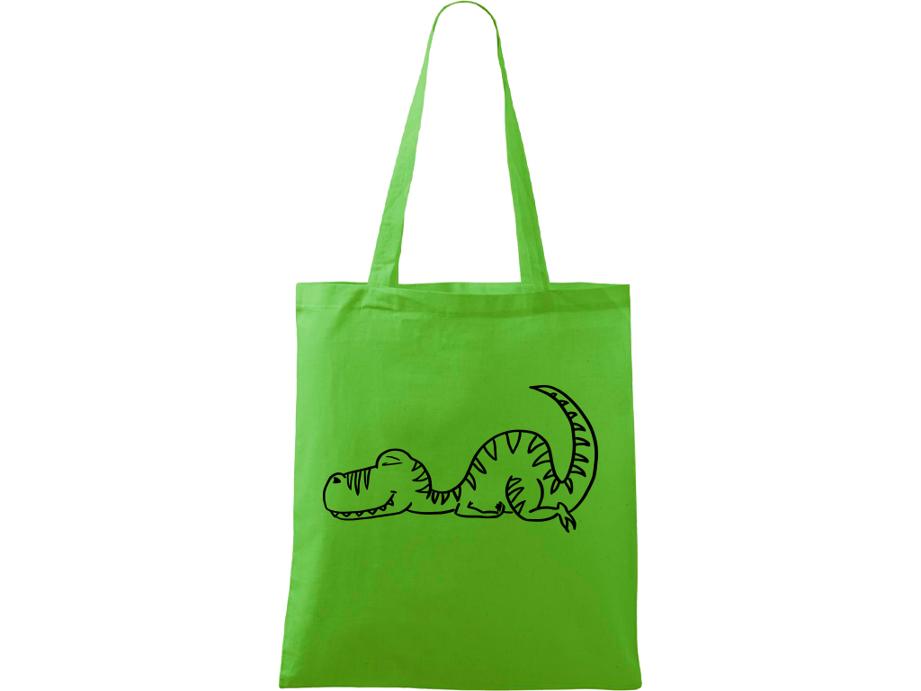 Ručně malovaná plátěná taška Handy - Dinosaur spící Barva tašky: ZELENÁ, Barva motivu: ČERNÁ