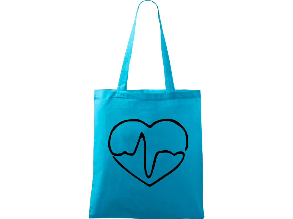 Ručně malovaná plátěná taška Handy - Doktorské srdce Barva tašky: TYRKYSOVÁ, Barva motivu: ČERNÁ