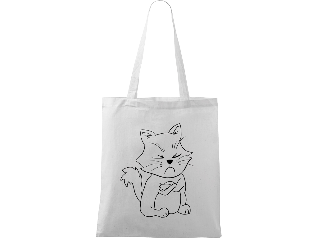 Ručně malovaná plátěná taška Handy - Grumpy Kitty Barva tašky: BÍLÁ, Barva motivu: ČERNÁ