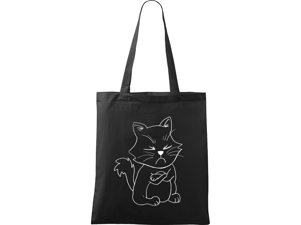 Ručně malovaná plátěná taška Handy - Grumpy Kitty Barva tašky: ČERNÁ, Barva motivu: BÍLÁ