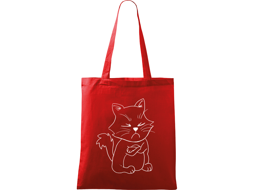 Ručně malovaná plátěná taška Handy - Grumpy Kitty Barva tašky: ČERVENÁ, Barva motivu: BÍLÁ