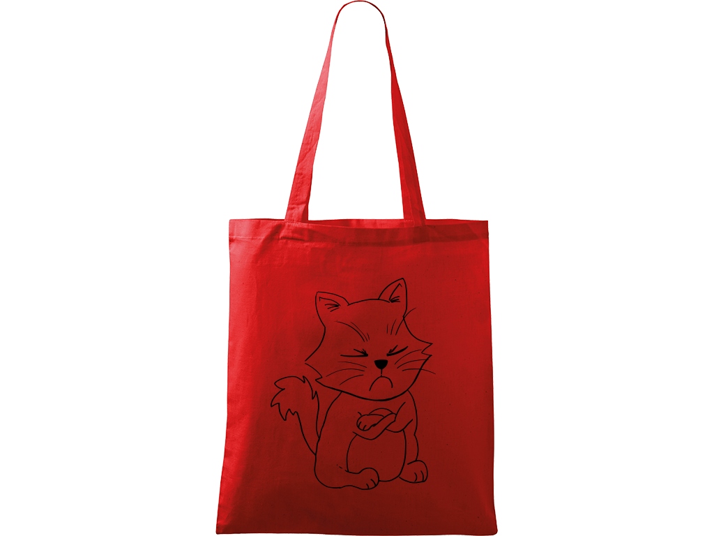 Ručně malovaná plátěná taška Handy - Grumpy Kitty Barva tašky: ČERVENÁ, Barva motivu: ČERNÁ