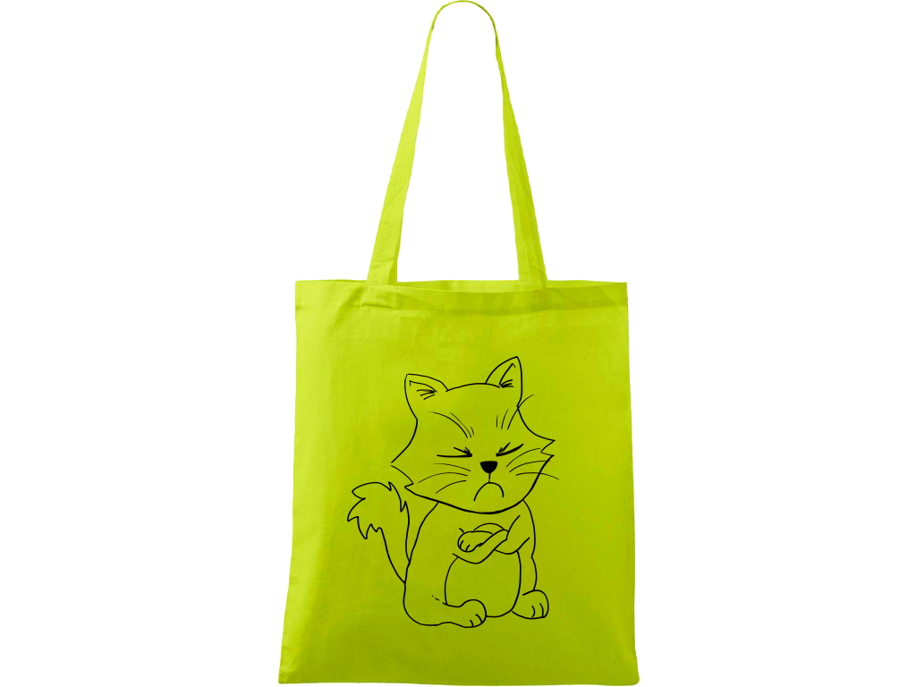 Ručně malovaná plátěná taška Handy - Grumpy Kitty Barva tašky: LIMETKOVÁ, Barva motivu: ČERNÁ