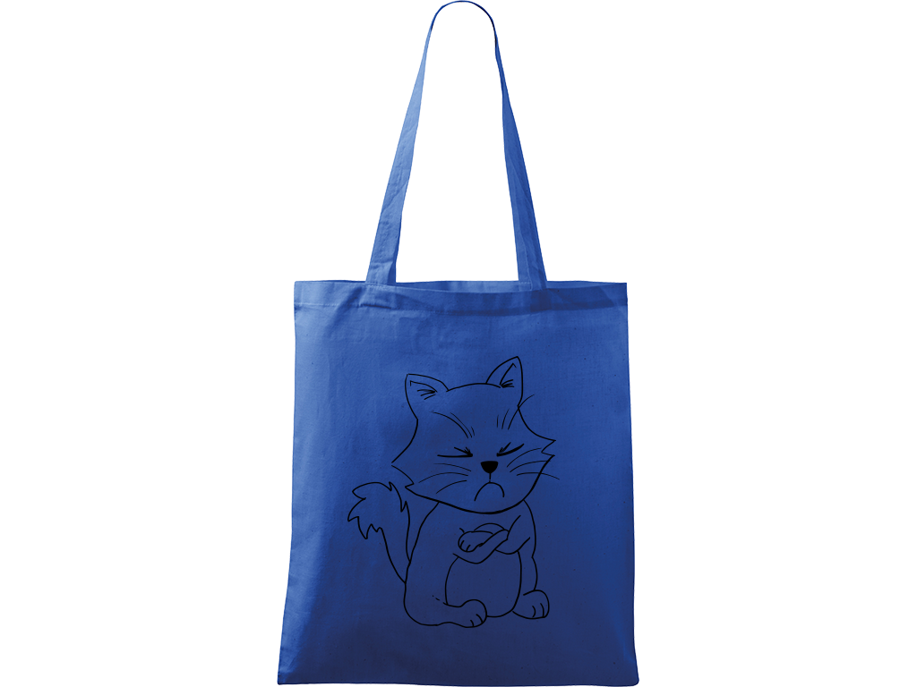 Ručně malovaná plátěná taška Handy - Grumpy Kitty Barva tašky: MODRÁ, Barva motivu: ČERNÁ