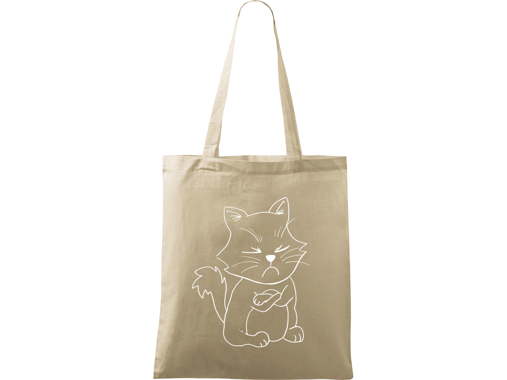 Ručně malovaná plátěná taška Handy - Grumpy Kitty Barva tašky: PŘÍRODNÍ, Barva motivu: BÍLÁ