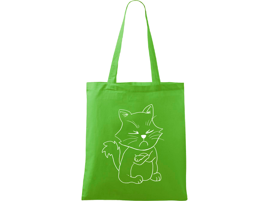 Ručně malovaná plátěná taška Handy - Grumpy Kitty Barva tašky: ZELENÁ, Barva motivu: BÍLÁ