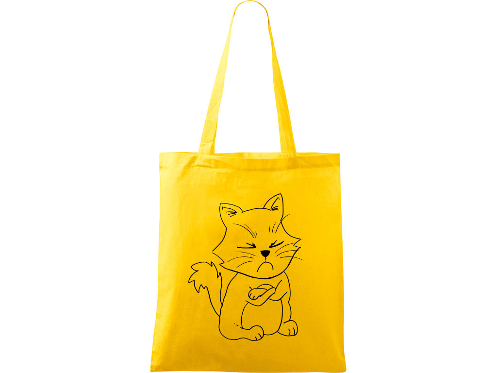 Ručně malovaná plátěná taška Handy - Grumpy Kitty Barva tašky: ŽLUTÁ, Barva motivu: ČERNÁ