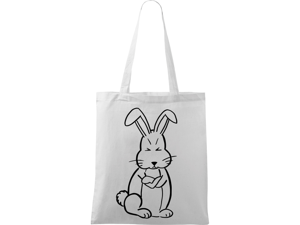 Ručně malovaná plátěná taška Handy - Grumpy Rabbit Barva tašky: BÍLÁ, Barva motivu: ČERNÁ
