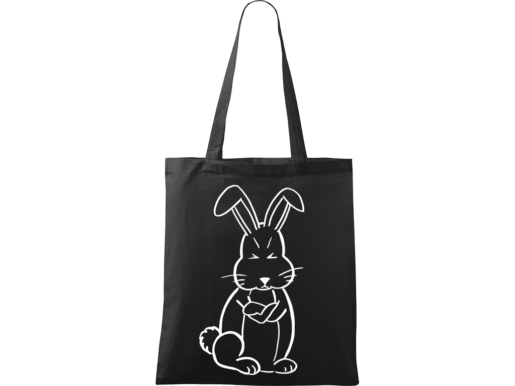 Ručně malovaná plátěná taška Handy - Grumpy Rabbit Barva tašky: ČERNÁ, Barva motivu: BÍLÁ