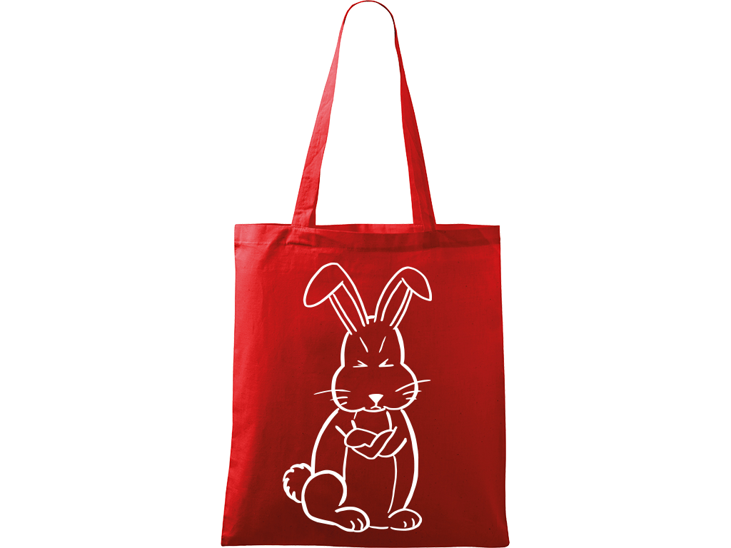 Ručně malovaná plátěná taška Handy - Grumpy Rabbit Barva tašky: ČERVENÁ, Barva motivu: BÍLÁ