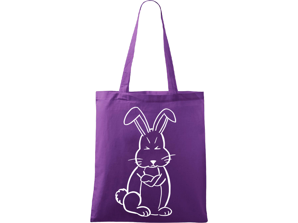 Ručně malovaná plátěná taška Handy - Grumpy Rabbit Barva tašky: FIALOVÁ, Barva motivu: BÍLÁ