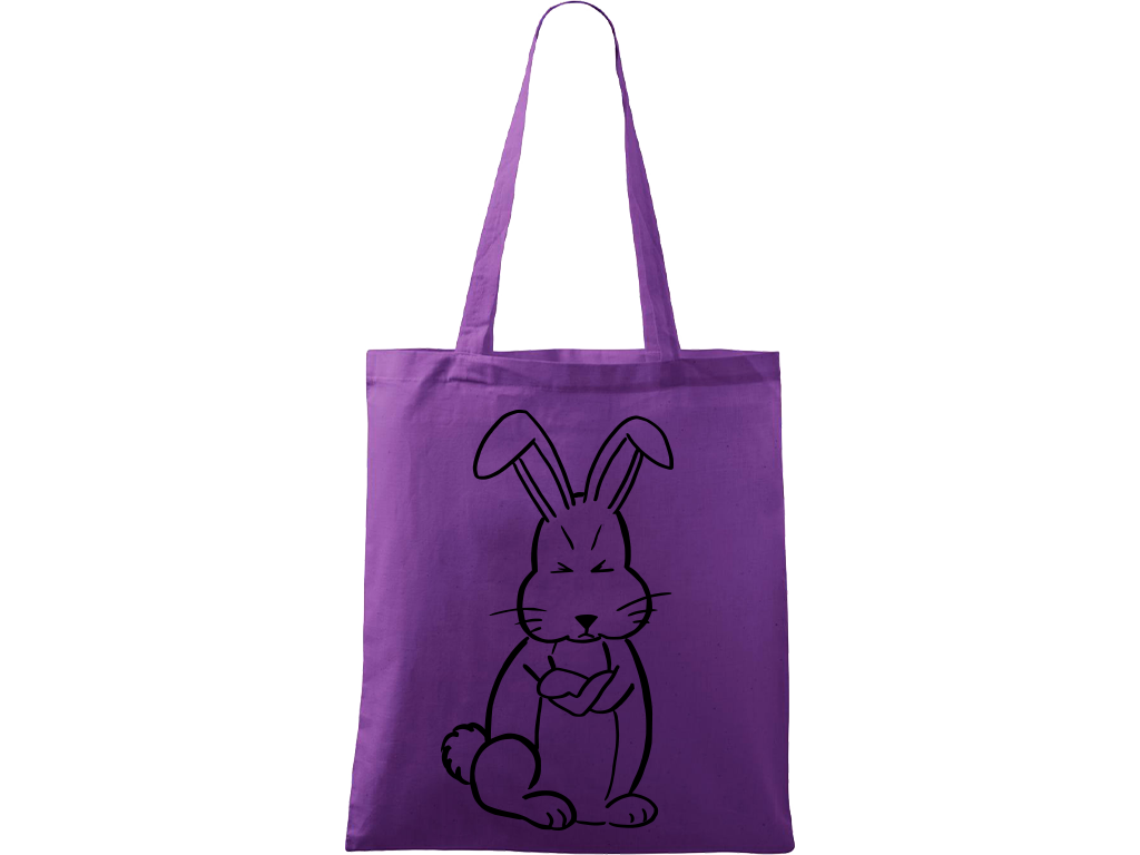 Ručně malovaná plátěná taška Handy - Grumpy Rabbit Barva tašky: FIALOVÁ, Barva motivu: ČERNÁ