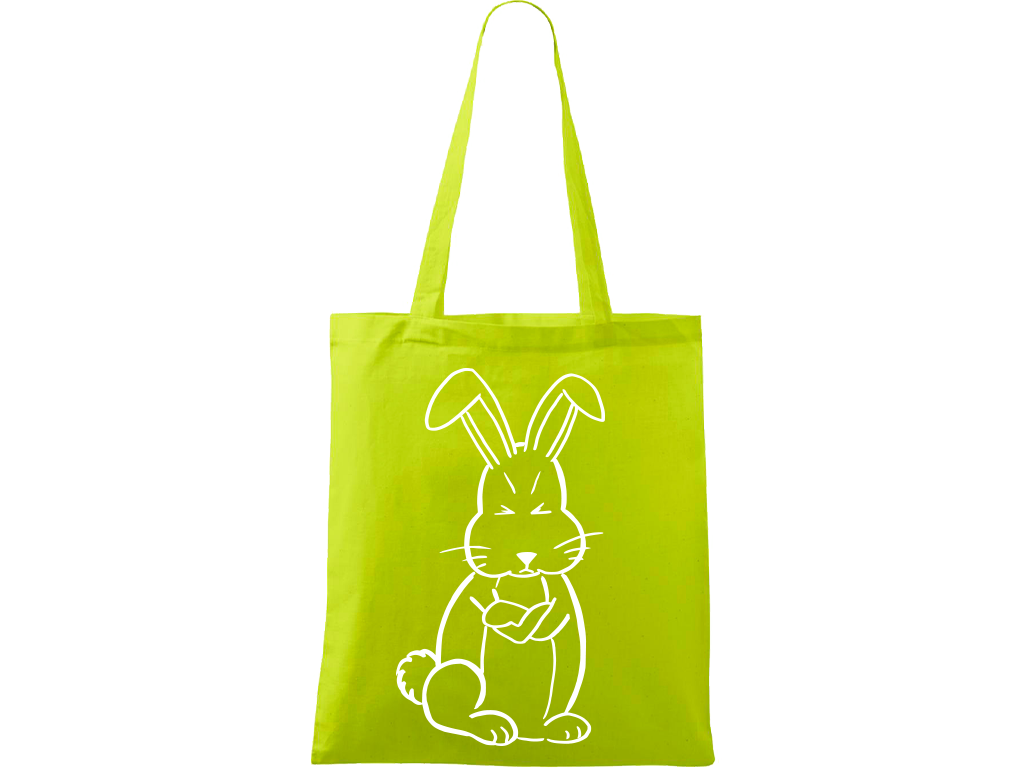 Ručně malovaná plátěná taška Handy - Grumpy Rabbit Barva tašky: LIMETKOVÁ, Barva motivu: BÍLÁ