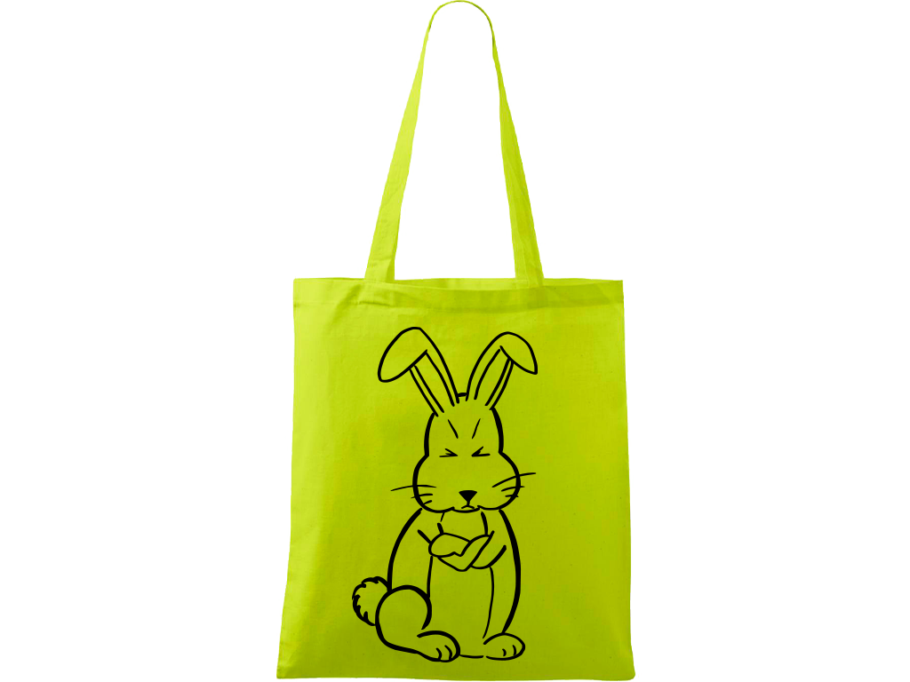Ručně malovaná plátěná taška Handy - Grumpy Rabbit Barva tašky: LIMETKOVÁ, Barva motivu: ČERNÁ