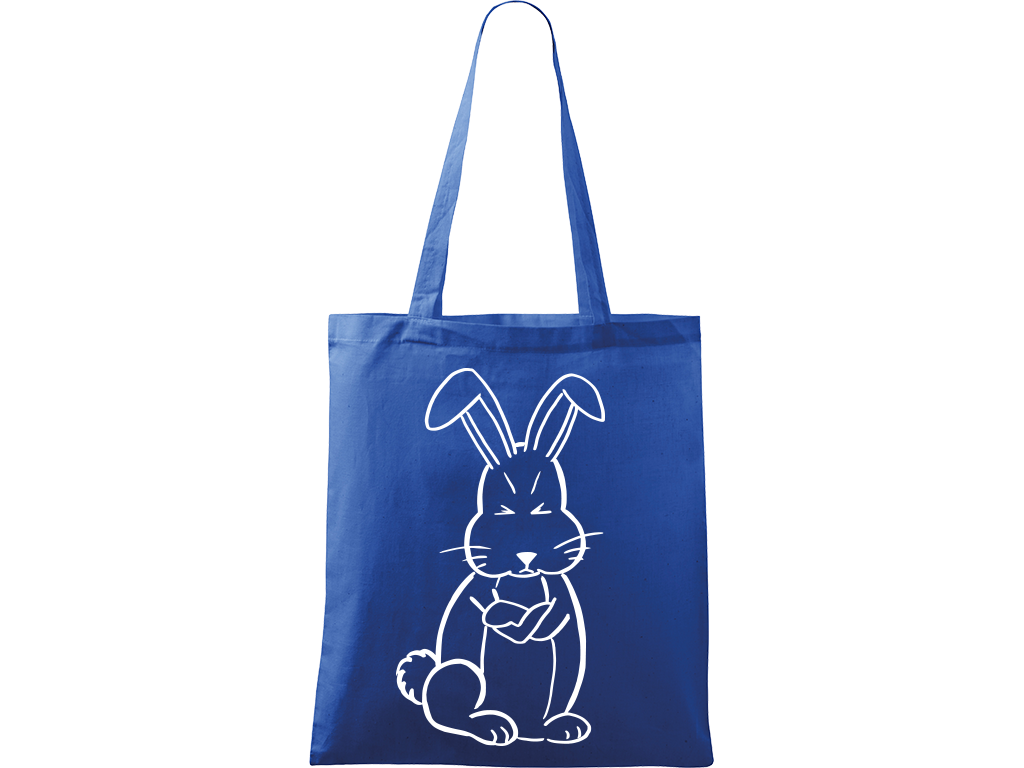 Ručně malovaná plátěná taška Handy - Grumpy Rabbit Barva tašky: MODRÁ, Barva motivu: BÍLÁ
