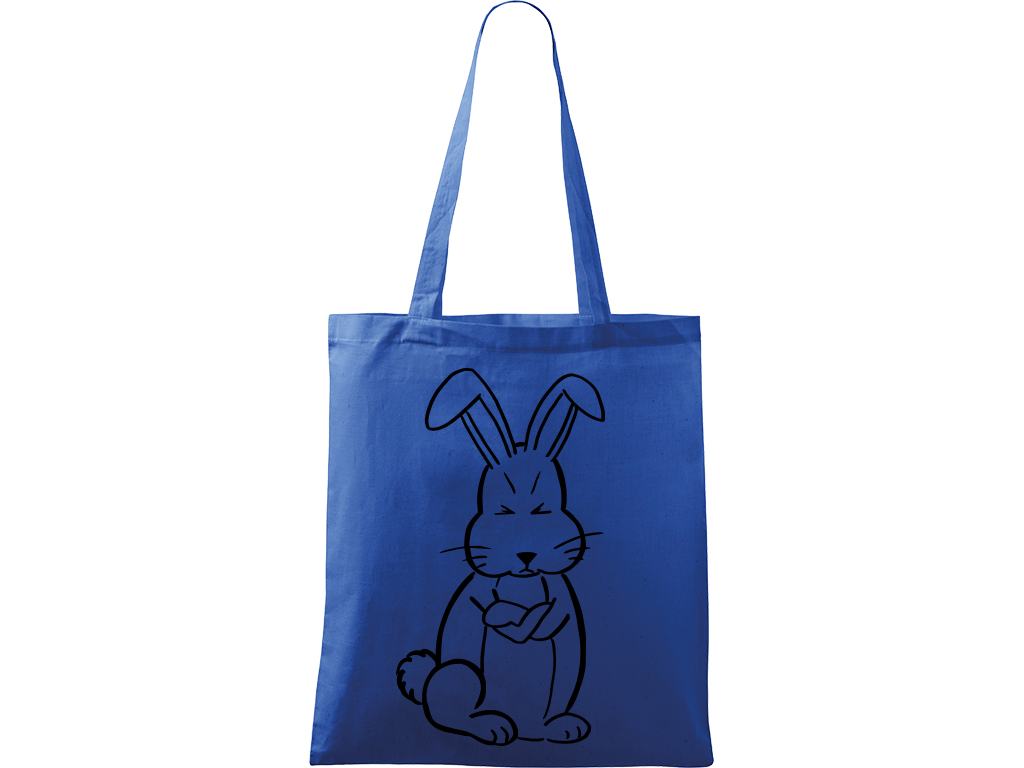 Ručně malovaná plátěná taška Handy - Grumpy Rabbit Barva tašky: MODRÁ, Barva motivu: ČERNÁ