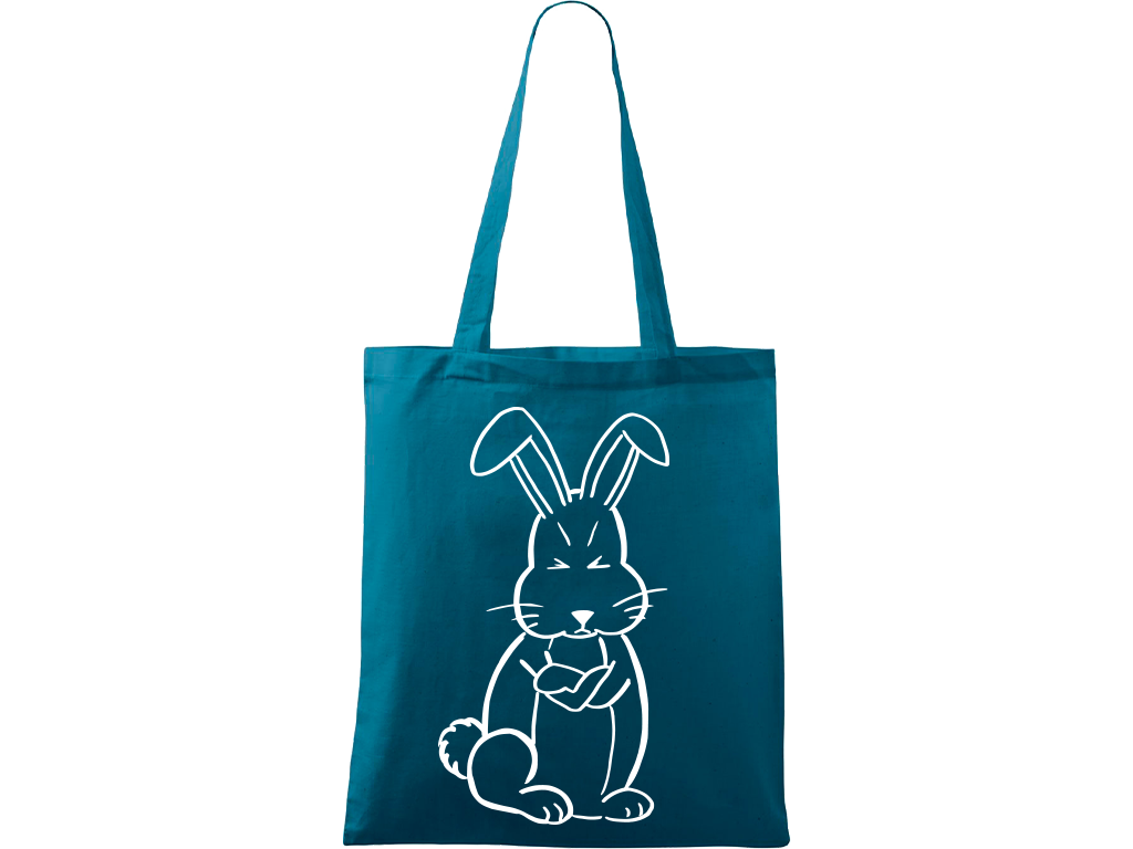 Ručně malovaná plátěná taška Handy - Grumpy Rabbit Barva tašky: PETROLEJOVÁ, Barva motivu: BÍLÁ