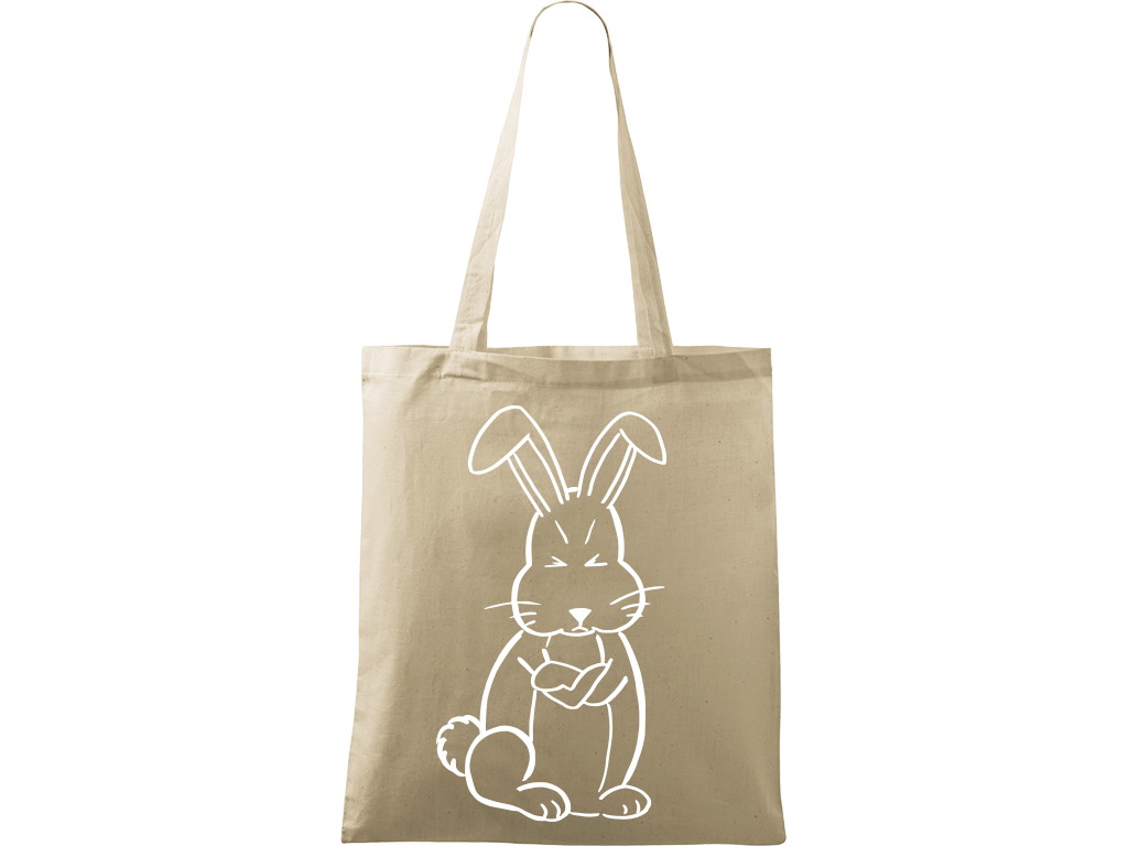 Ručně malovaná plátěná taška Handy - Grumpy Rabbit Barva tašky: PŘÍRODNÍ, Barva motivu: BÍLÁ